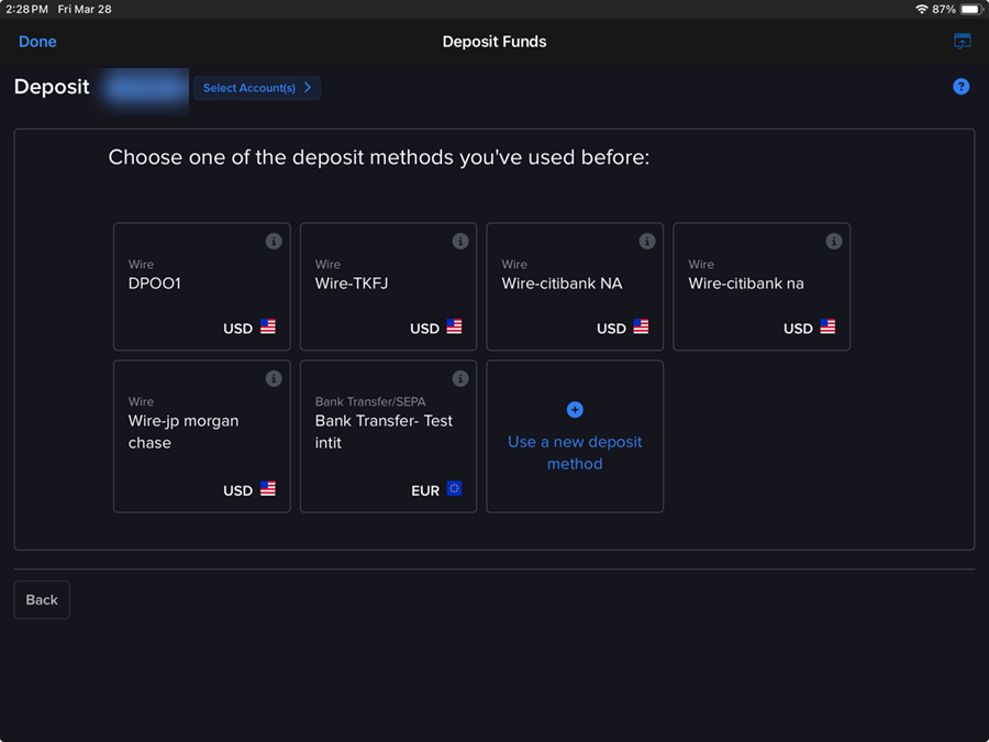 The deposit method on iPad